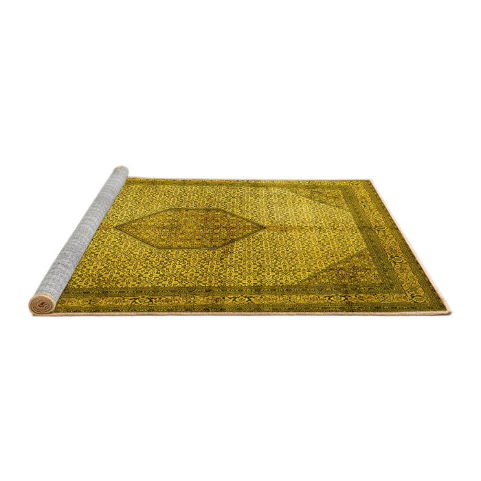 Sideview of Machine Washable Medallion Yellow Traditional Rug, wshtr1956yw