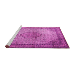Sideview of Machine Washable Medallion Pink Traditional Rug, wshtr1956pnk