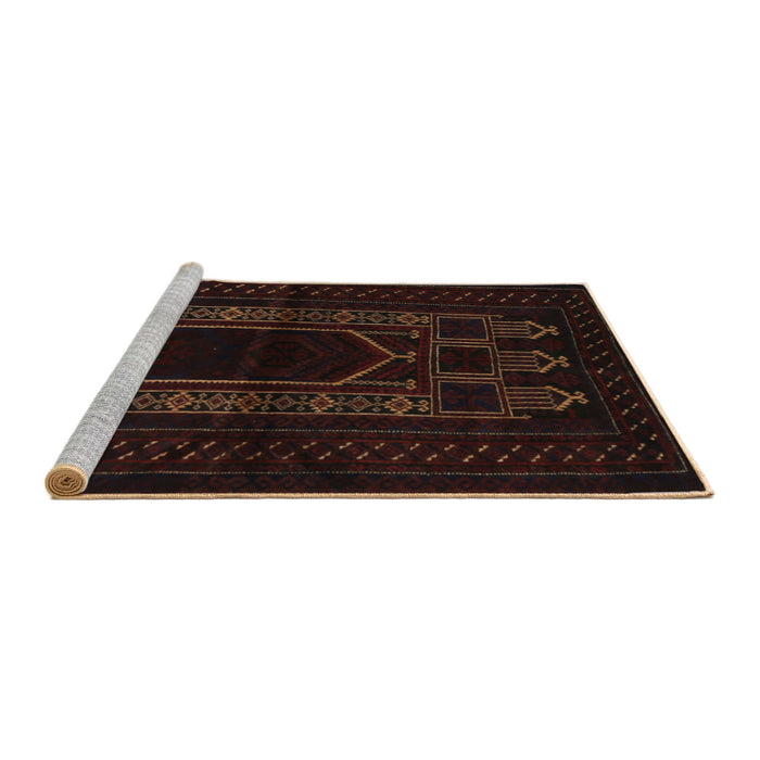 Sideview of Machine Washable Traditional Black Brown Rug, wshtr1957