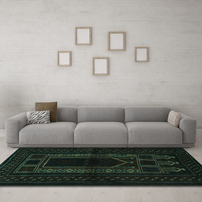 Machine Washable Persian Turquoise Traditional Area Rugs in a Living Room,, wshtr1957turq