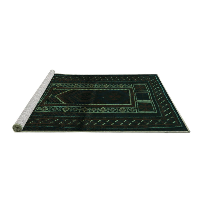 Sideview of Machine Washable Persian Turquoise Traditional Area Rugs, wshtr1957turq