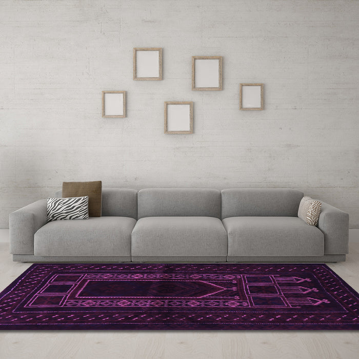 Machine Washable Persian Purple Traditional Area Rugs in a Living Room, wshtr1957pur