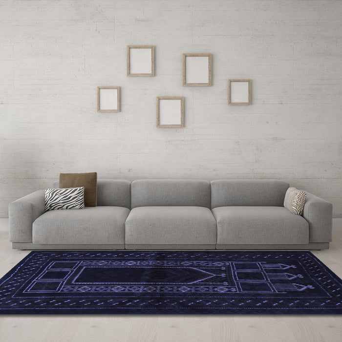 Machine Washable Persian Blue Traditional Rug in a Living Room, wshtr1957blu