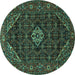 Round Machine Washable Persian Turquoise Traditional Area Rugs, wshtr1958turq