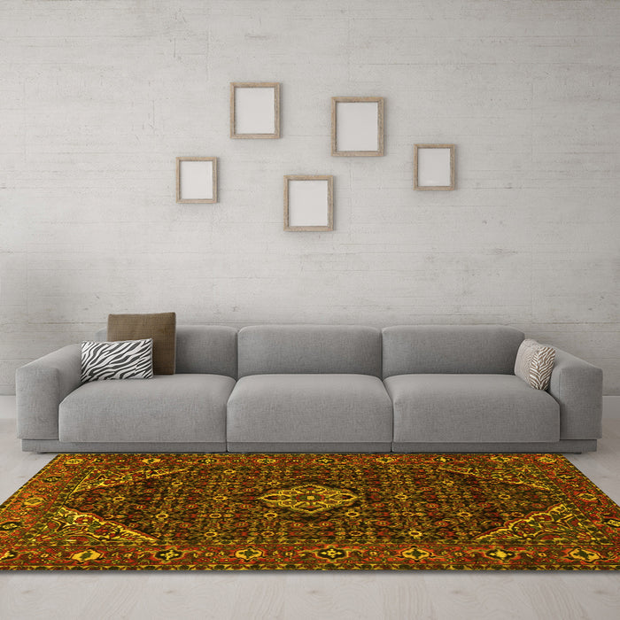 Machine Washable Persian Yellow Traditional Rug in a Living Room, wshtr1958yw