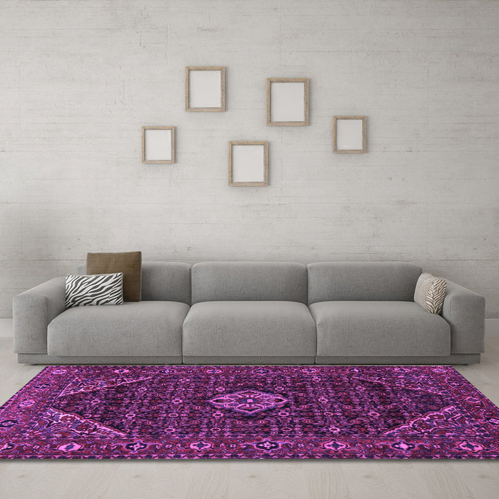 Machine Washable Persian Purple Traditional Area Rugs in a Living Room, wshtr1958pur