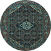 Round Machine Washable Persian Light Blue Traditional Rug, wshtr1958lblu