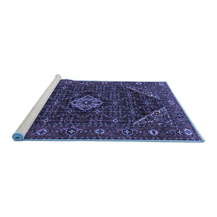 Sideview of Machine Washable Persian Blue Traditional Rug, wshtr1958blu