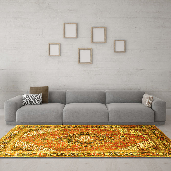 Machine Washable Persian Yellow Traditional Rug in a Living Room, wshtr195yw