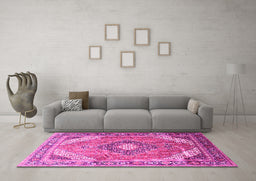 Machine Washable Persian Pink Traditional Rug in a Living Room, wshtr195pnk