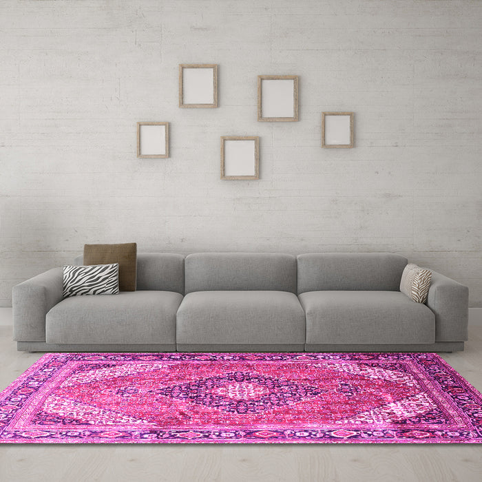Machine Washable Persian Pink Traditional Rug in a Living Room, wshtr195pnk