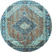 Round Machine Washable Persian Light Blue Traditional Rug, wshtr195lblu