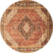 Round Persian Brown Traditional Rug, tr195brn