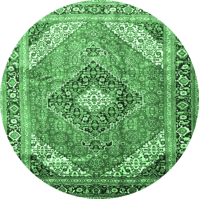 Round Machine Washable Persian Emerald Green Traditional Area Rugs, wshtr195emgrn