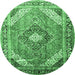 Round Machine Washable Persian Emerald Green Traditional Area Rugs, wshtr195emgrn