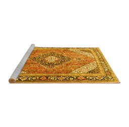 Sideview of Machine Washable Persian Yellow Traditional Rug, wshtr195yw