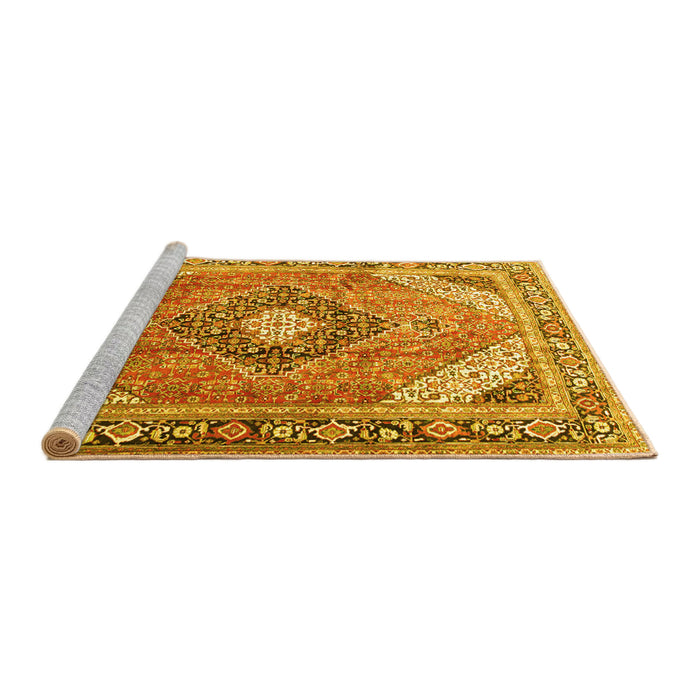 Sideview of Machine Washable Persian Yellow Traditional Rug, wshtr195yw