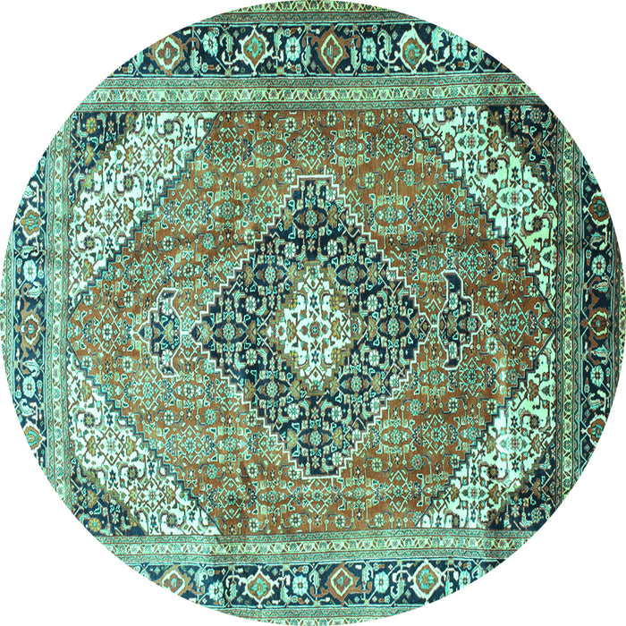 Round Machine Washable Persian Turquoise Traditional Area Rugs, wshtr195turq