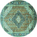 Round Machine Washable Persian Turquoise Traditional Area Rugs, wshtr195turq