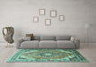 Machine Washable Persian Turquoise Traditional Area Rugs in a Living Room,, wshtr195turq