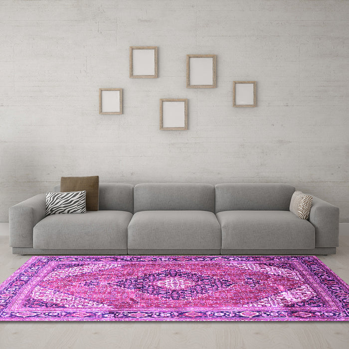 Machine Washable Persian Purple Traditional Area Rugs in a Living Room, wshtr195pur