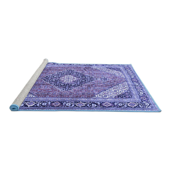 Sideview of Machine Washable Persian Blue Traditional Rug, wshtr195blu