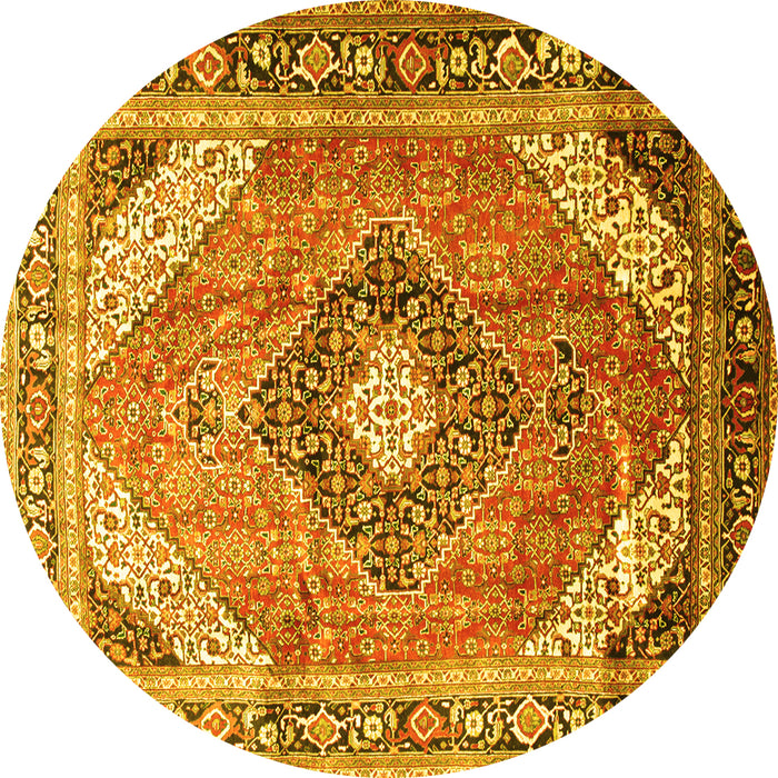Round Machine Washable Persian Yellow Traditional Rug, wshtr195yw