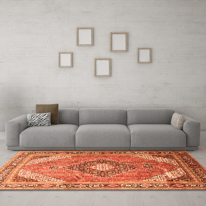 Machine Washable Persian Orange Traditional Area Rugs in a Living Room, wshtr195org