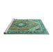 Sideview of Machine Washable Persian Turquoise Traditional Area Rugs, wshtr195turq