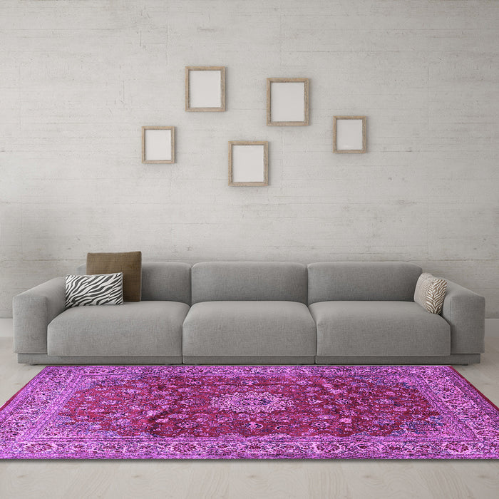 Machine Washable Medallion Purple Traditional Area Rugs in a Living Room, wshtr1960pur