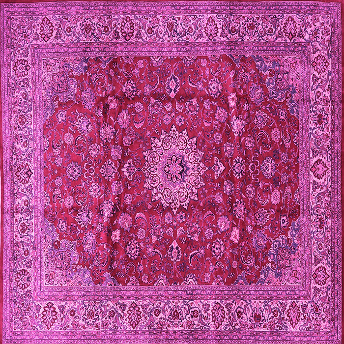 Square Machine Washable Medallion Pink Traditional Rug, wshtr1960pnk