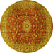 Round Machine Washable Medallion Yellow Traditional Rug, wshtr1960yw