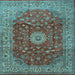 Square Machine Washable Medallion Light Blue Traditional Rug, wshtr1960lblu