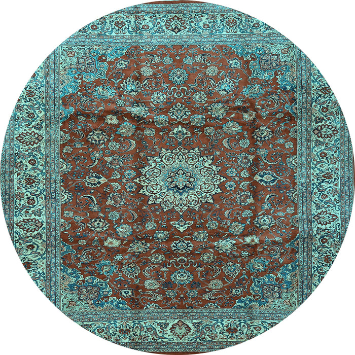 Round Medallion Light Blue Traditional Rug, tr1960lblu
