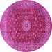 Round Machine Washable Medallion Pink Traditional Rug, wshtr1960pnk