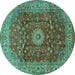 Round Machine Washable Medallion Turquoise Traditional Area Rugs, wshtr1960turq