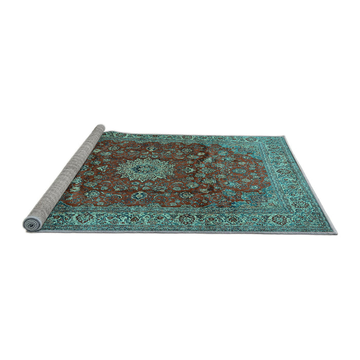 Sideview of Machine Washable Medallion Light Blue Traditional Rug, wshtr1960lblu