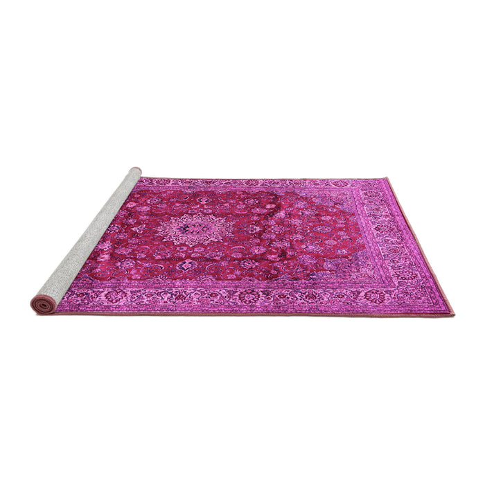 Sideview of Machine Washable Medallion Pink Traditional Rug, wshtr1960pnk