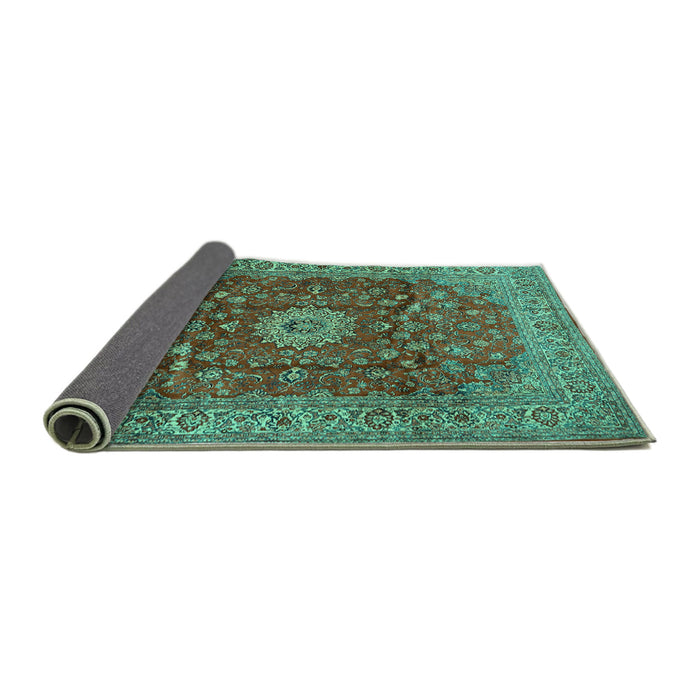 Sideview of Medallion Turquoise Traditional Rug, tr1960turq