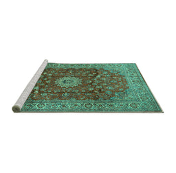 Sideview of Machine Washable Medallion Turquoise Traditional Area Rugs, wshtr1960turq