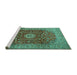 Sideview of Machine Washable Medallion Turquoise Traditional Area Rugs, wshtr1960turq