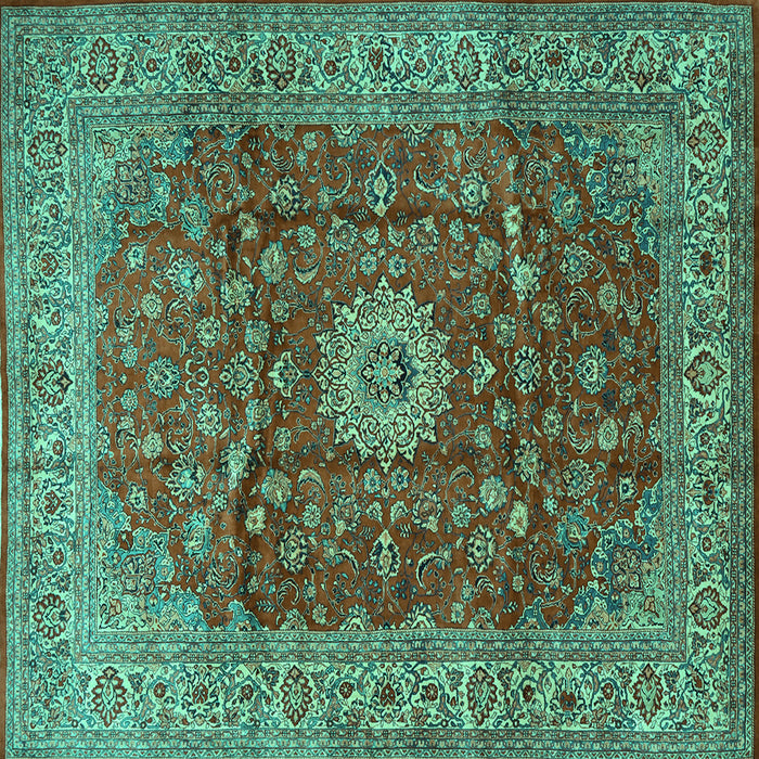 Square Machine Washable Medallion Turquoise Traditional Area Rugs, wshtr1960turq