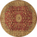 Round Machine Washable Medallion Brown Traditional Rug, wshtr1960brn