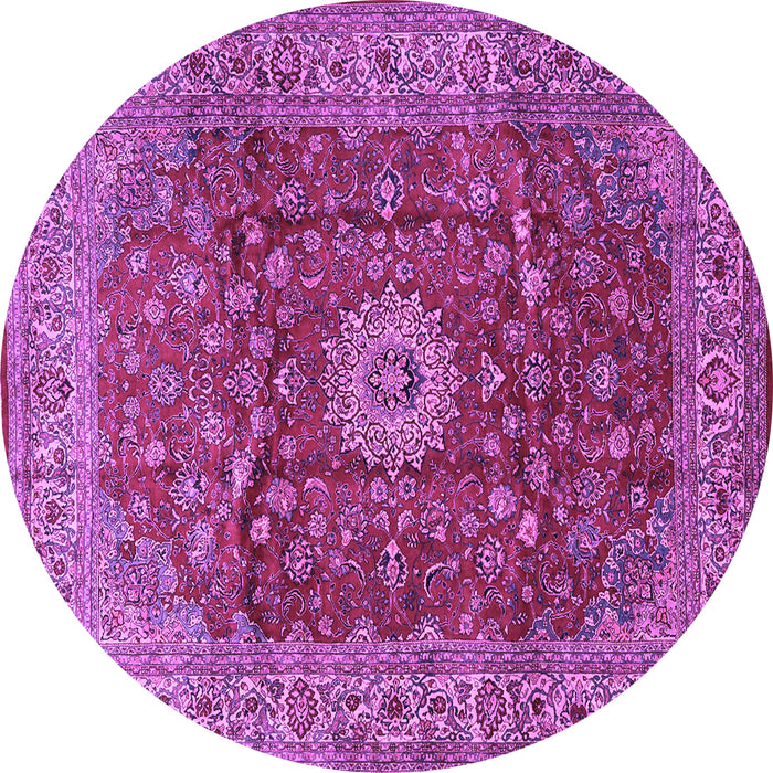 Round Machine Washable Medallion Purple Traditional Area Rugs, wshtr1960pur