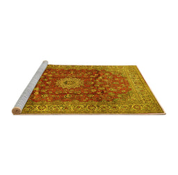 Sideview of Machine Washable Medallion Yellow Traditional Rug, wshtr1960yw