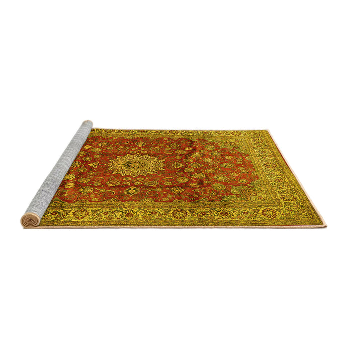 Sideview of Machine Washable Medallion Yellow Traditional Rug, wshtr1960yw