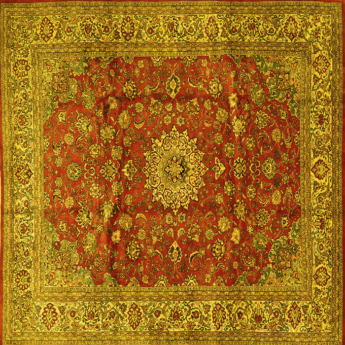 Square Machine Washable Medallion Yellow Traditional Rug, wshtr1960yw