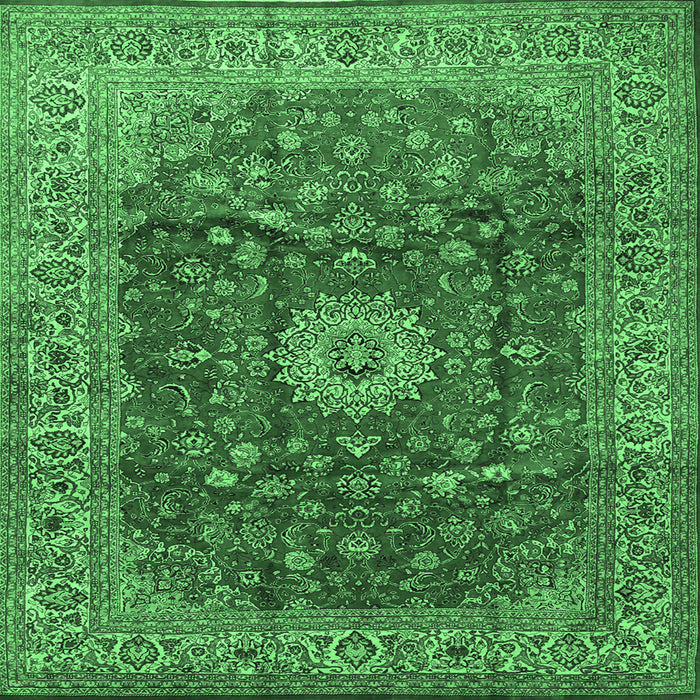 Square Machine Washable Medallion Emerald Green Traditional Area Rugs, wshtr1960emgrn