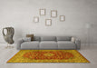 Machine Washable Medallion Yellow Traditional Rug in a Living Room, wshtr1960yw