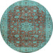 Round Medallion Light Blue Traditional Rug, tr1961lblu